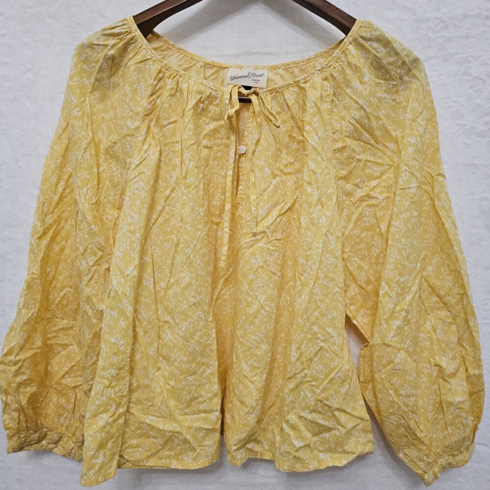 NWOT Womens Top M Yellow Floral Cottage Boho Chic Peasant Feminine Romantic